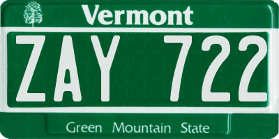 VT license plate ZAY722