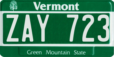 VT license plate ZAY723