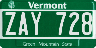 VT license plate ZAY728