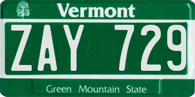 VT license plate ZAY729