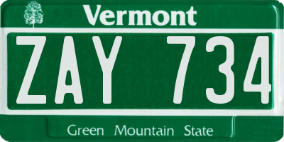 VT license plate ZAY734