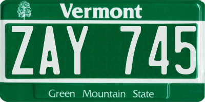 VT license plate ZAY745