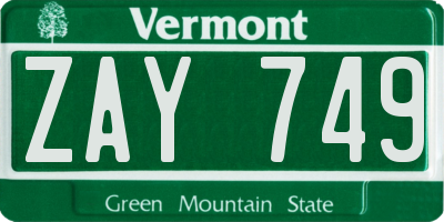 VT license plate ZAY749