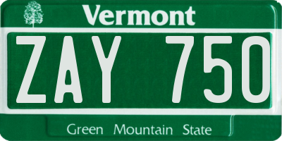 VT license plate ZAY750