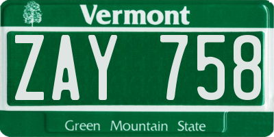 VT license plate ZAY758
