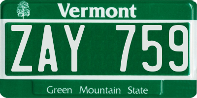 VT license plate ZAY759