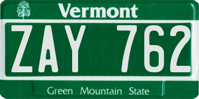 VT license plate ZAY762