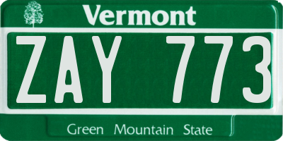 VT license plate ZAY773