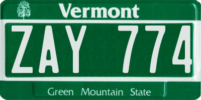 VT license plate ZAY774