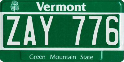 VT license plate ZAY776