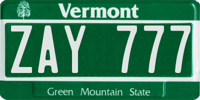 VT license plate ZAY777