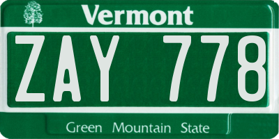 VT license plate ZAY778