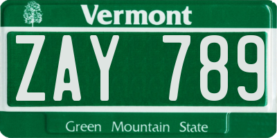 VT license plate ZAY789