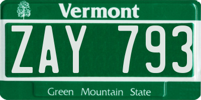 VT license plate ZAY793