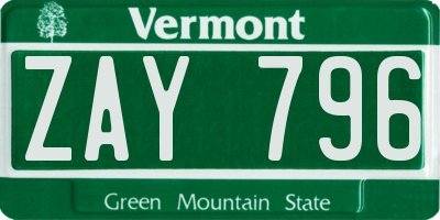 VT license plate ZAY796