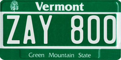 VT license plate ZAY800