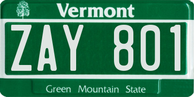 VT license plate ZAY801