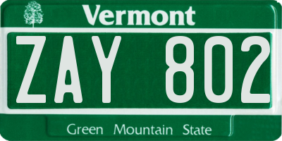 VT license plate ZAY802