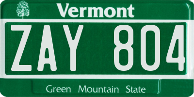 VT license plate ZAY804