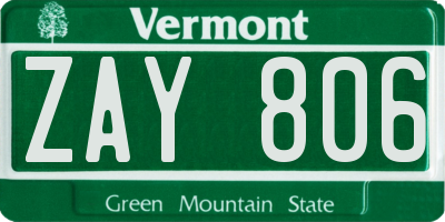VT license plate ZAY806
