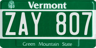 VT license plate ZAY807