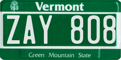 VT license plate ZAY808