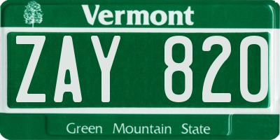 VT license plate ZAY820