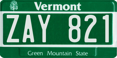 VT license plate ZAY821