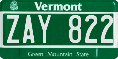 VT license plate ZAY822