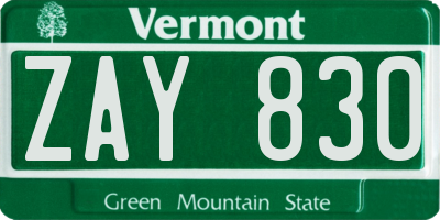 VT license plate ZAY830