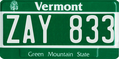 VT license plate ZAY833