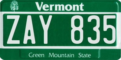 VT license plate ZAY835