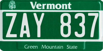 VT license plate ZAY837