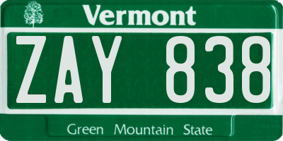 VT license plate ZAY838