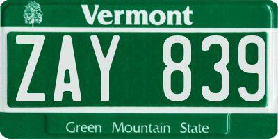 VT license plate ZAY839