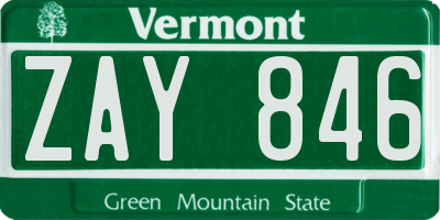 VT license plate ZAY846