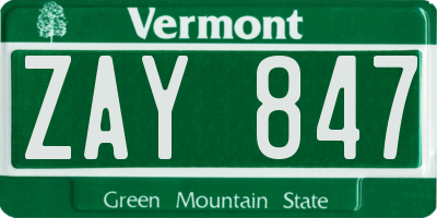 VT license plate ZAY847