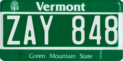 VT license plate ZAY848