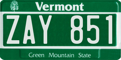 VT license plate ZAY851