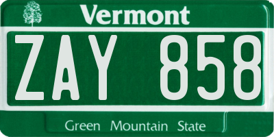 VT license plate ZAY858