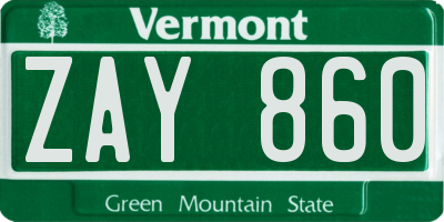 VT license plate ZAY860