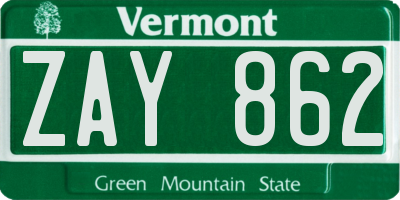 VT license plate ZAY862