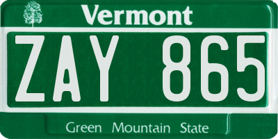 VT license plate ZAY865