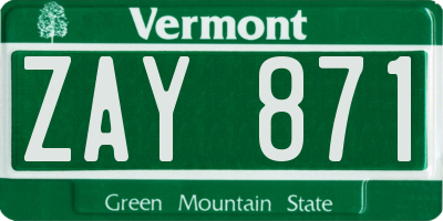 VT license plate ZAY871