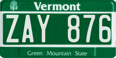 VT license plate ZAY876