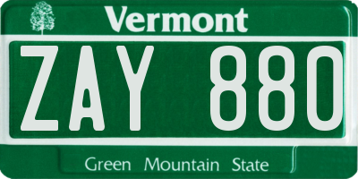 VT license plate ZAY880