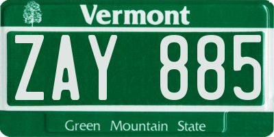 VT license plate ZAY885