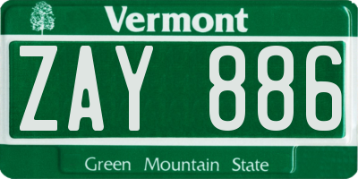 VT license plate ZAY886