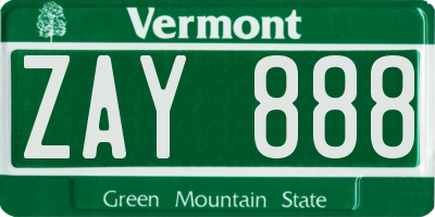 VT license plate ZAY888