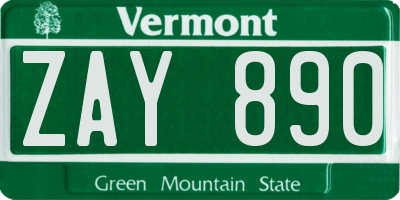 VT license plate ZAY890
